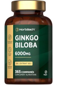 Ginkgo Biloba 6000mg | 365 Gélules Vegan Pour 1 An | Extrait 50:1 de Gingko Biloba Forte |