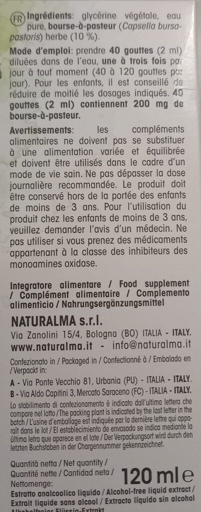 L'étiquette du produit avec la liste des ingrédients, le mode d'emploi et les avertissements. Le visuel 1 montre un autre côt...
