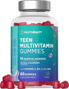 Multivitamines Adolescent | 60 Gummies Vegan - Sans Huile de Palme | Goût Fraise | 14 Acti