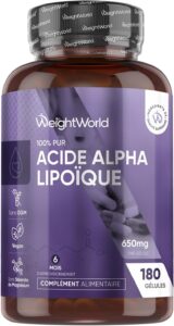 Acide Alpha-Lipoïque Pur ALA 650mg - 180 Gélules Vegan AAL (pour 6 Mois)