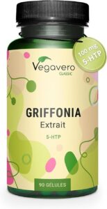 5-HTP GRIFFONIA | Dosage Élevé : 500 mg Extrait Griffonia | Anti Stress + Humeur | 20% de
