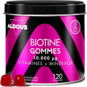 Biotine 120 Gummies Pousse Cheveux -10000mcg Biotine ongles - Goût Cerise