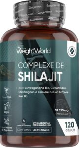 Shilajit Gelules 18210mg, Shilajit Himalaya Complexe 120 Gélules Vegan, Ashwagandha Bio, C