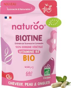 Biotine Vitamine B8 BIO - Végétale & biologique - 60 Gélules Vegan (2 mois) - Cheveux, Pea