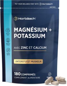 Magnesium Potassium + Zinc Calcium | 180 Comprimés Vegan | Magnesium Complex Avec Fer, Vit