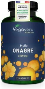 Huile Onagre 2100 mg | UNIQUE: Le Seul Vegan | Omega 6: 11% GLA | Pressé à Froid | 100% Na