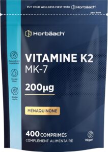 Vitamine K2 MK7 200mcg | 400 Comprimés Vegan Fort Dosage | Ménaquinone MK-7 Très Puissante