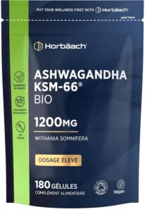 Ashwagandha KSM-66 Bio 1200mg | 180 Gélules Vegan | Complément Alimentaire Organic Ashwaga