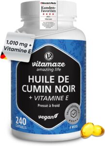 Gélules d'Huile de Nigelle Pressée à Froid 1.010 mg (Nigella sativa) avec Vitamine E, 240