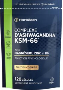 Magnésium et Ashwagandha KMS-66 | 120 Gélules Vegan | Complément Alimentaire Avec Ashwagan