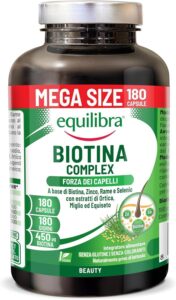 Equilibra Biotine Hautement Dosée 450 mcg, pour les Cheveux et les Ongles, avec Zinc, Cuiv