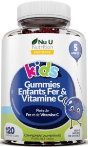 Nu U Nutrition Gummies Enfants Fer & Vitamine C - 120 Oursons Gélifiés Végan Goût Myrtille