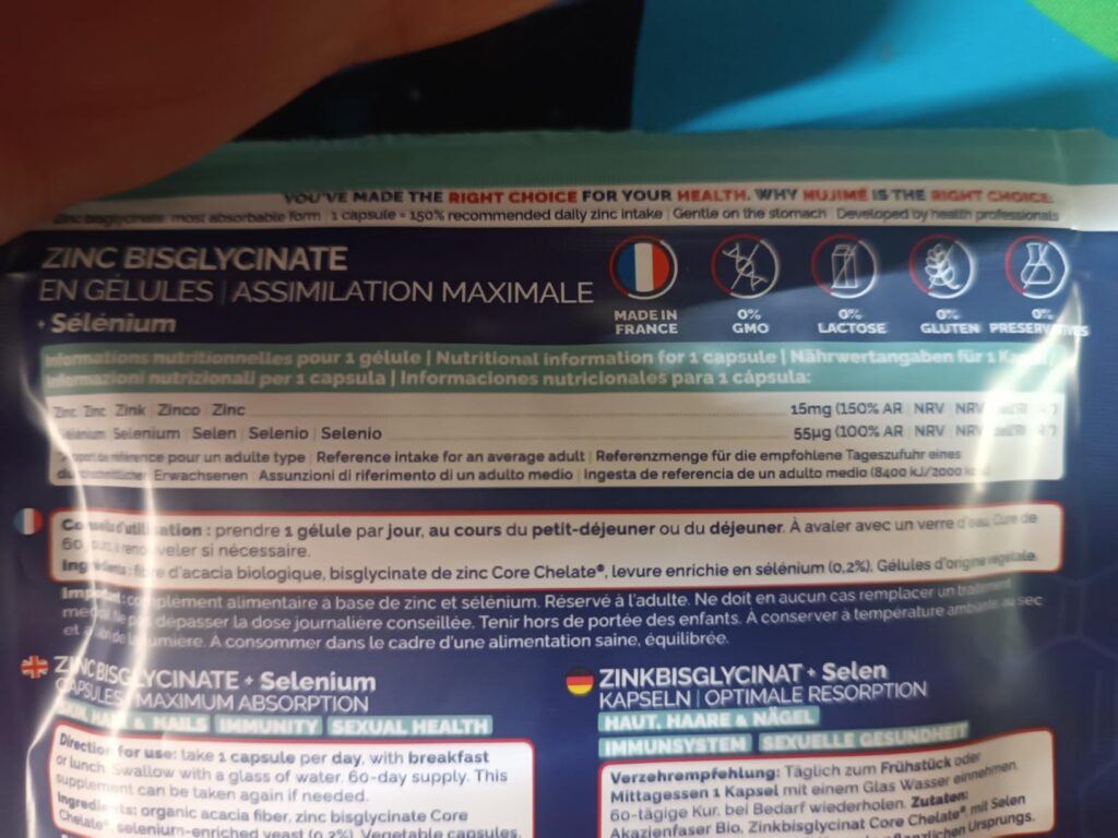 Zinc Bisglycinate 15mg + Sélénium | Dosage élevé photographié par Client Mystère, acheteur