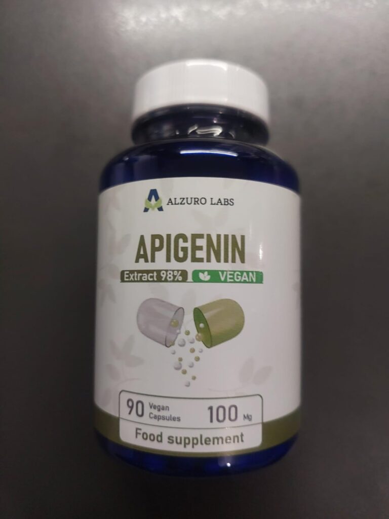 Bouteille d'Apigenin fermée, vue de face.