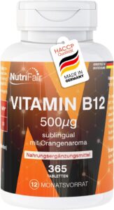 Vitamine B12 500μg pastilles, 365 comprimés sublinguaux, Goût orange, Méthylcobalamine, Do