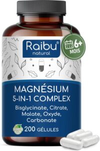 Magnesium Complex, 200 Gélules - Magnesium Bisglycinate, Citrate, Malate, Carbonate et Oxy