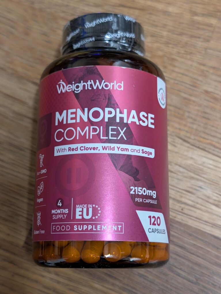 Bouteille de compléments alimentaires WeightWorld Menophase Complex, vue de face.