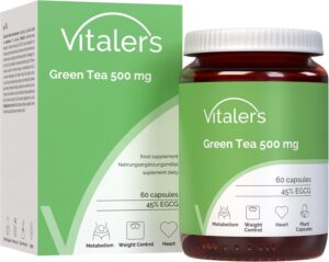 Vitaler’s Thé Vert 500 mg – 60 gélules, Cure 2 Mois, Vegan, Sans Conservateurs, Compositio