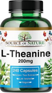 L-Théanine 200 mg – 240 Gélules Véganes – Acide Aminé à Haute Concentration issu du Thé Ve