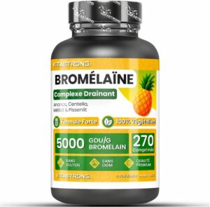 Bromélaïne Forte Drainante 5000 GDU/g, 270 Cpr, Ananas, Mélilot, Vitastrong