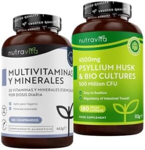 Nutravita Multivitamines & Minéraux (365 Comprimés) + Psyllium Husk 4500 mg avec Cultures