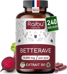 Betterave 14.000 mg par jour - 240 gélules véganes jusqu’à 8 mois - Extrait de betterave r