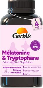 GERBLE - Mélatonine & Tryptophane 1 mg - Avec Magnésium - Complément Alimentaire Sommeil -